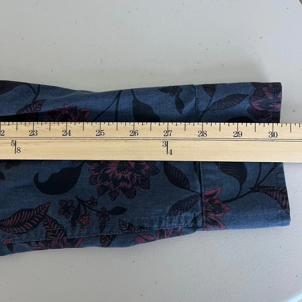 Banana Republic Mens Luxe Poplin Untucked Slim Fit Floral Shirt Blue Burgundy M